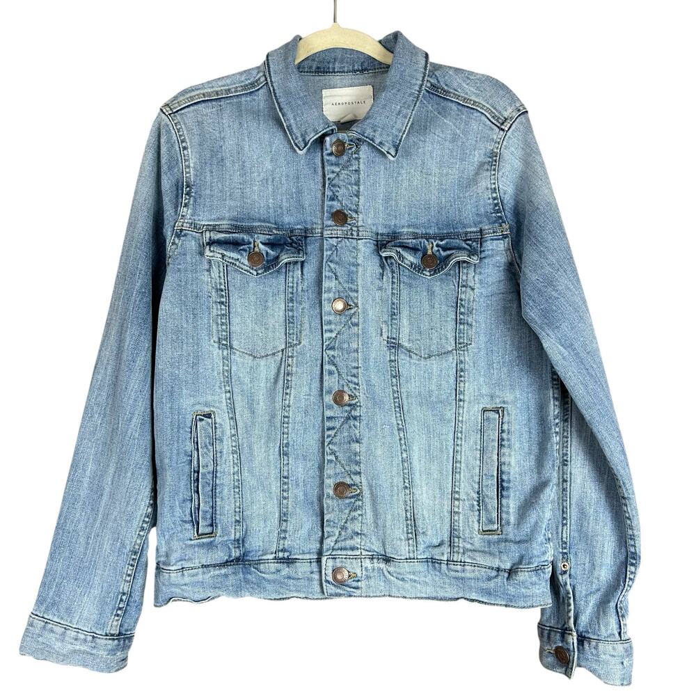 Aeropostale Jean Jacket Men Size M Light Blue Trucker Style Stone Washed Denim